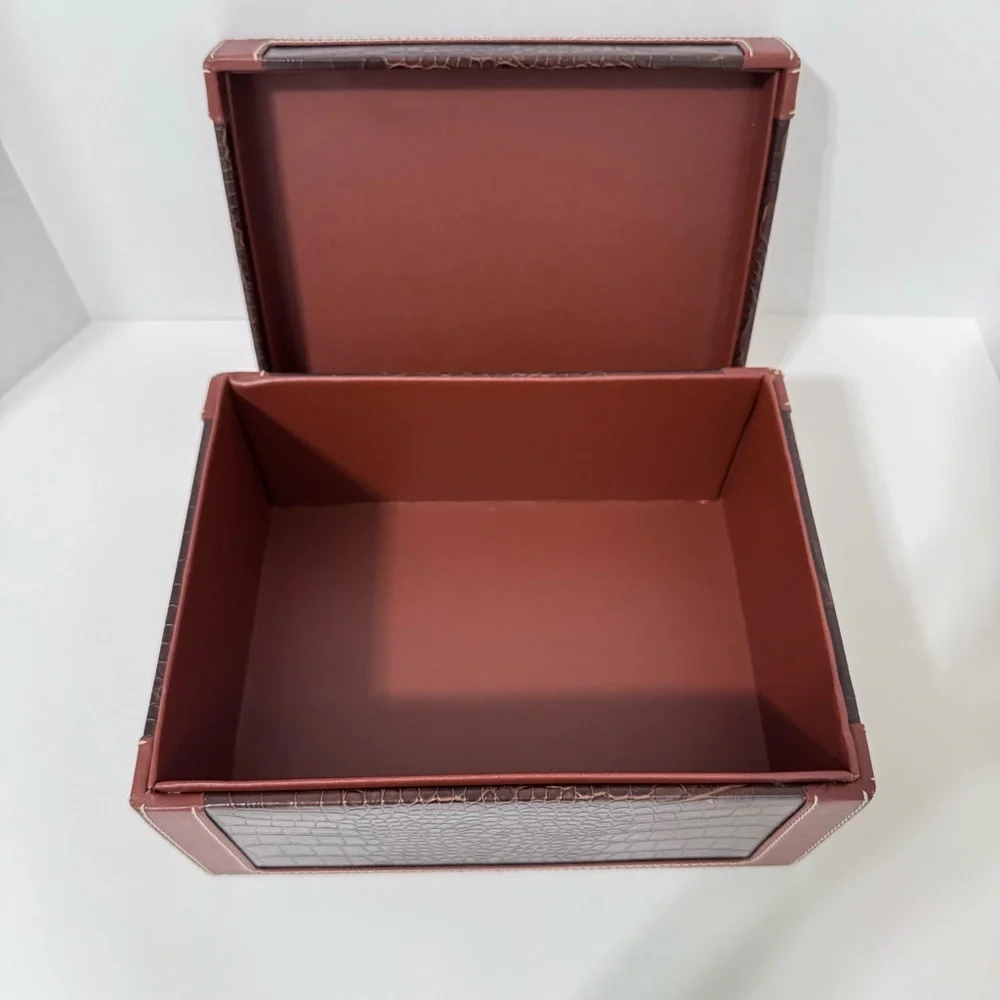 Brown Crocodile Embossed Decorative Storage Box Lift Top